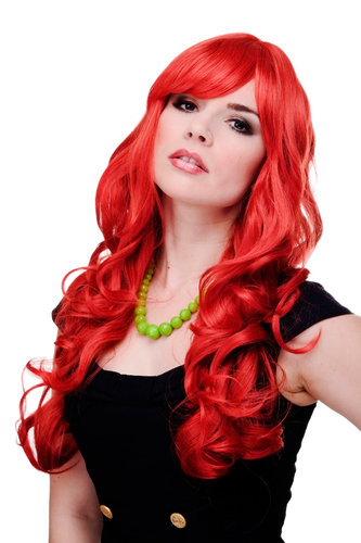 Lady Quality Wig very long beautiful curling ends straight top fringe bangs bright mixed red