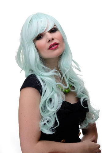 Lady Quality Cosplay Wig very long beautiful curling ends straight top fringe bangs light green
