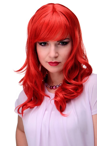 3001-137 Lady Quality Wig very long beautiful curling ends fringe bangs bright mixed red approx 21"
