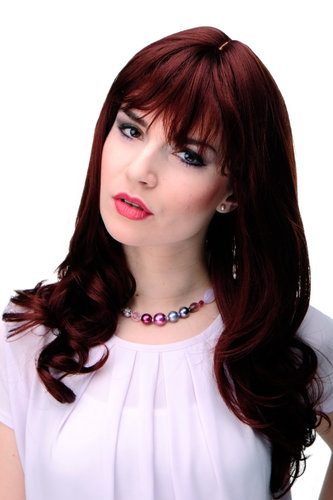 Lady Quality Wig very long beautiful curling ends fringe bangs red brown rust brown approx 21"