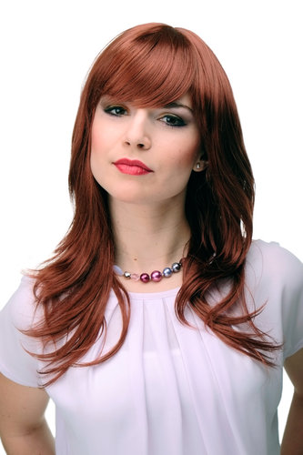 Lady Quality Wig long straight slight wave fringe bangs (can part to side or in middle) dark copper