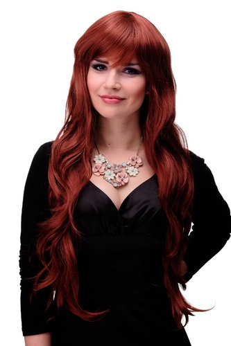Lady Quality Wig extremely long voluminously layered finge bangs (can part to side) dark copper red