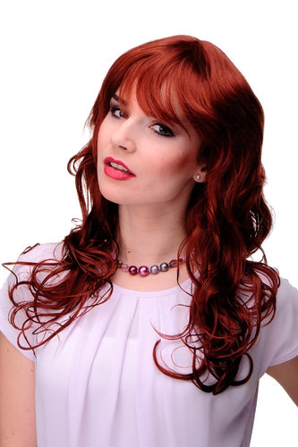 Lady Quality Wig long wavy and curly ends long fringe (for side parting) dark copper red 22"