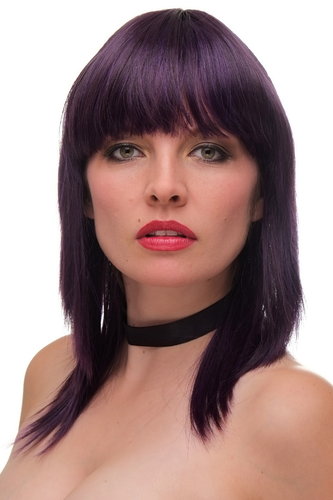 Lady Quality Wig Bob Longbob shoulder length fringe bangs straight sexy purple blue mix 17"