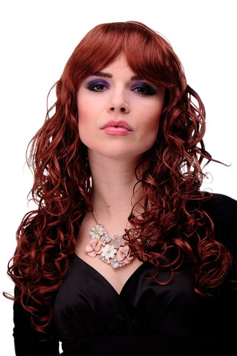Lady Quality Wig very long curly curled slightly stringy wetlook fringe dark copper red 23" inch