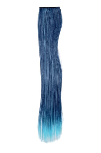 1 x Two Clip Clip-In extension strand highlight straight long dark blue light blue mix