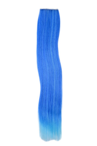 1 x Two Clip Clip-In extension strand highlight straight long blue light blue mix