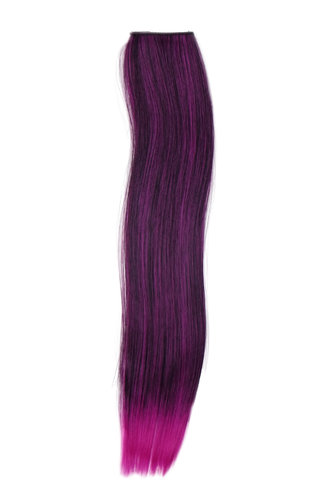 1 x Two Clip Clip-In extension strand highlight straight long black neon purple mix
