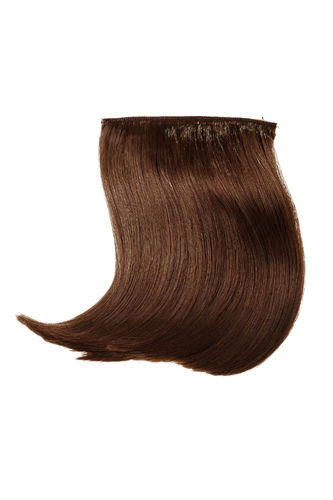 Clip-in Bangs Fringe curved parted to side HIGH QUALITY heat resistant synthetic fiber medium brown