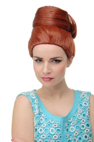 GFW2200-350 Lady Quaility Wig 50s 60s Retro Fashion turban like Hairdo beehive bun dark copper red