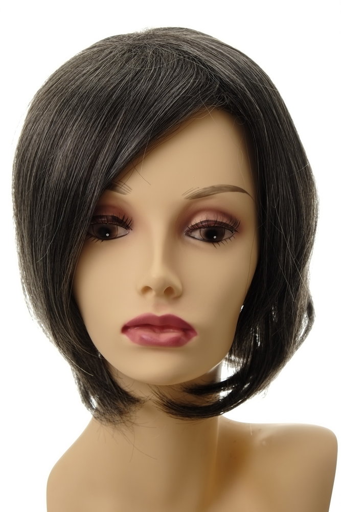 WIG ME UP ® - L056-44 Clip-In Hairpiece Toupée Top Hair replacement long  parting black streaked with grey gray 3 Clips