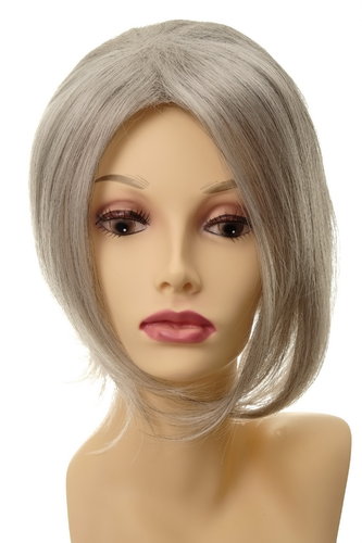 L056-51 Clip-In Hairpiece Toupée Top Hair replacement long parting silver grey gray 3 Clips