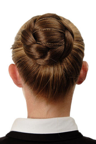 N672-12 Hairbun Hairpiece bun hair knot braided elaborate traditional custom gold brown