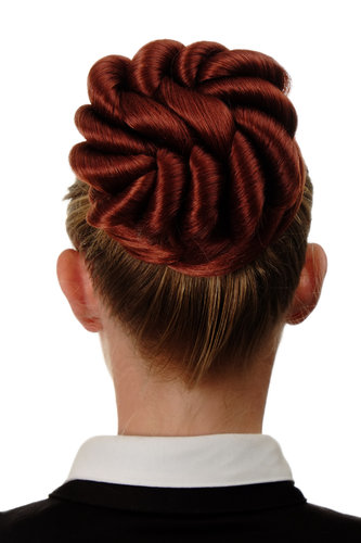 Hairbun Hairpiece bun hair knot braided elaborate custom looping ringlets dark copper red