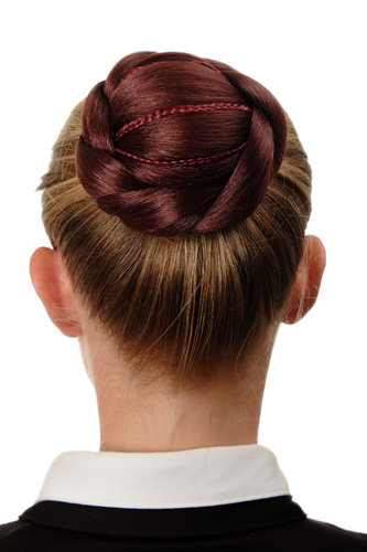 N672-2 Hairbun Hairpiece bun hair knot braided elaborate traditional custom medium auburn red brown