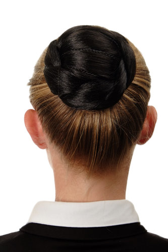 N672-2 Hairbun Hairpiece bun hair knot braided elaborate traditional custom medium black