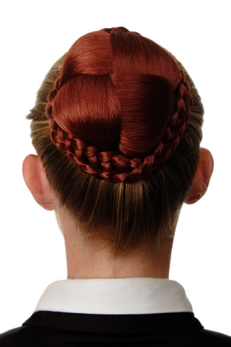 Hairbun Hairpiece bun hair knot braided elaborate braided plaited rim dark copper red
