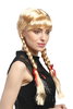 Lady Party Wig Halloween Lolita schoolgirl long braided plaits with ribbons fringe blond 23"