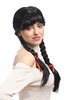Lady Party Wig Halloween Lolita schoolgirl long braided plaits with ribbons fringe black 23"
