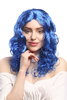 Lady Party Wig Halloween Fancy Dress long very voluminous curly curls middle-parting blue 20"