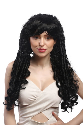 Lady Party Wig Fancy Dress very long black massive dense baroque almost rasta style curls bangs