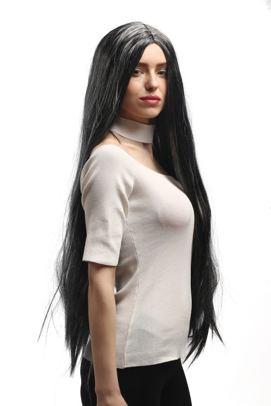 Lady Man Party Wig Fancy Dress Extremely Long Straight Black Grey