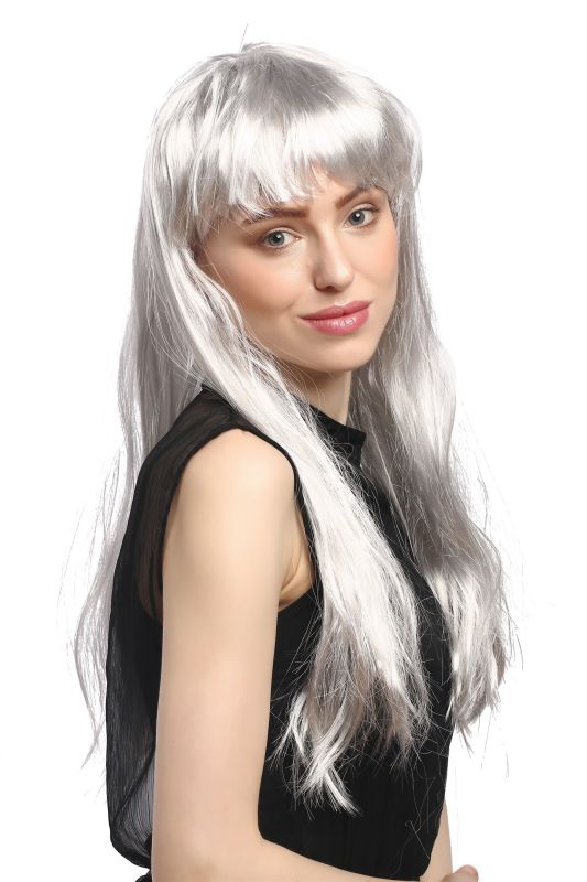 WIG ME UP Perücke Grau-Silber-Mix – 80 Cm Lang, Glatt, Mit Mittelscheitel