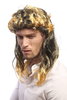 Party Wig for Ladies & Men Halloween mullet 80s black and gold blond strands highlight curly wavy