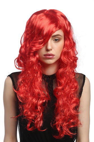 Lady Party Wig Halloween Cosplay long wavy to curly fiery seductive red sexy parting Diva