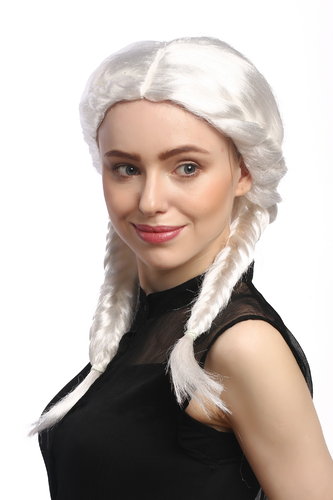 Party Wig Halloween 2 elaborately braided pigtails white middle parting Snow Queen Ice Princess