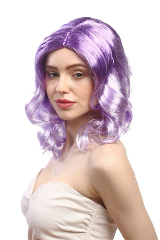 WIG ME UP Damen-Perücke „Diva Drag“ – Lila-helllila, Wellig, Schulterlang, Für Karneval & Party