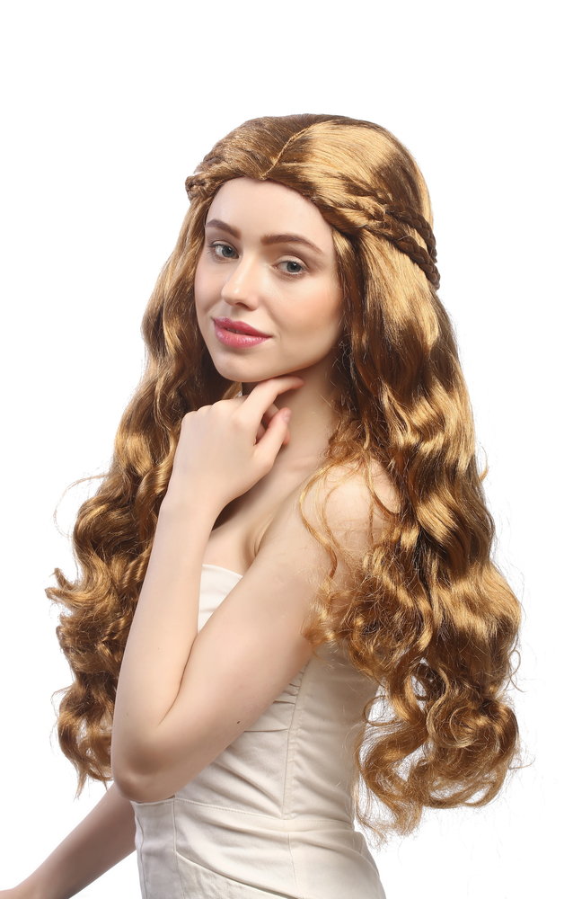 Lady Party Wig fairytale romantic style braided strands hair circlet long  Hippie Princess blond mix
