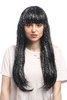 Lady Party Wig Fancy Dress long black with silver strands bangs straight Sci-Fi Android Disco Doll