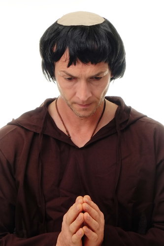 90776-ZA103 Man Party Wig Halloween Fancy Dress tonsure black Abbott Monk Priest Medival