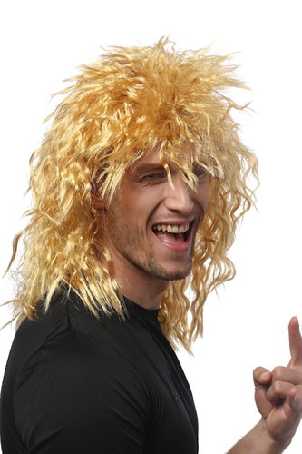 Lady or Man Party Wig Fancy Dress blond Lions Mane Hardrock heavy Metal mullet kinks kinked wild