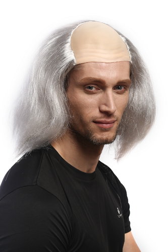 Men Party Wig Halloween bald forehead long grey Igor nutty Professor Mad Scientist Frankenstein