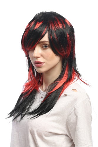 Lady Party Wig Cosplay sexy Emo witch She-Devil vampire black red strands long straight Goth Punk