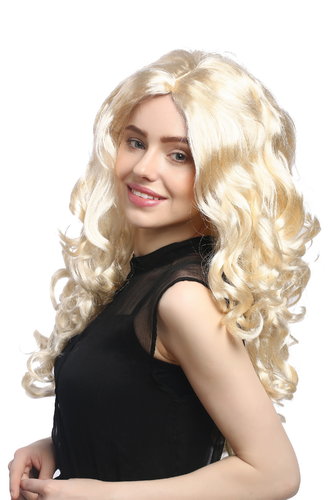 Lady Party Wig Halloween Fancy Dress long lusciously wavy and full bright blond middle parting 25"