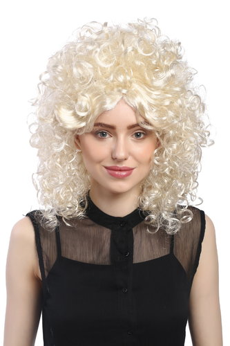 Lady Party Wig Halloween Fancy Dress Baroque extravagant Afro Beehive 60s 70s curls bright blond