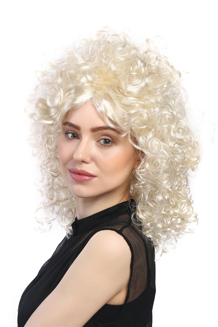 Lady Party Wig Halloween Fancy Dress Baroque extravagant Afro Beehive 60s  70s curls bright blond
