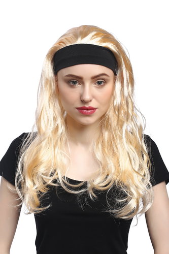 Lady Party Wig Halloween Fancy Dress black headband light blond long 80s Aerobic Dancer Sporty Vamp