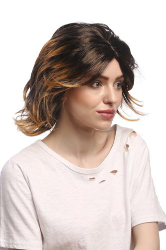 Lady Party Wig for Halloween Fancy Dress short brown blond highlights strands wild & sexy