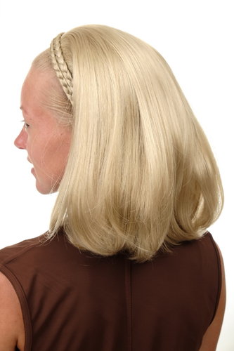Halfwig Hairpiece Extension with braided hair circlet shoulder length straight bright blond 12"