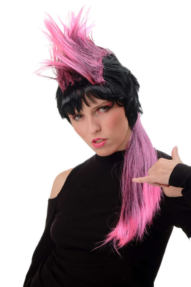 Pink/Black New Mohican punk wig Female 