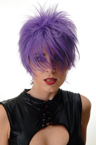 BLUE144-T2404 Lady Quality Wig short naughy spiky 80s style teased Wave Punk purple violet