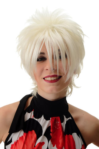 BLUE144-1001 Lady Quality Wig short naughy spiky 80s style teased Wave Punk white/white blond.