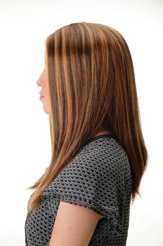 GFW2468-G74 Lady Quality Wig medium length straight middle parting streaked mixed brown