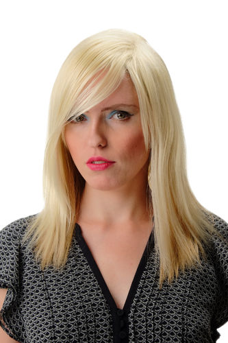 Quality Lady Wig long bangs parting straight ombre mix of golden blond & platinum