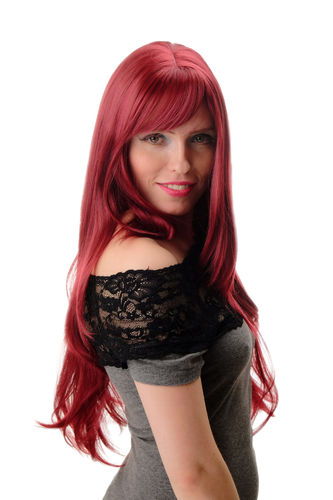 GFW09-39 Lady Quality Wig very long straight fringe bangs burgundy red 27"