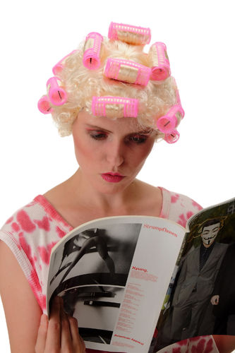 4204-P88 Lady's wig carnival Halloween housewife curlers blond lightblond trashy drag queen